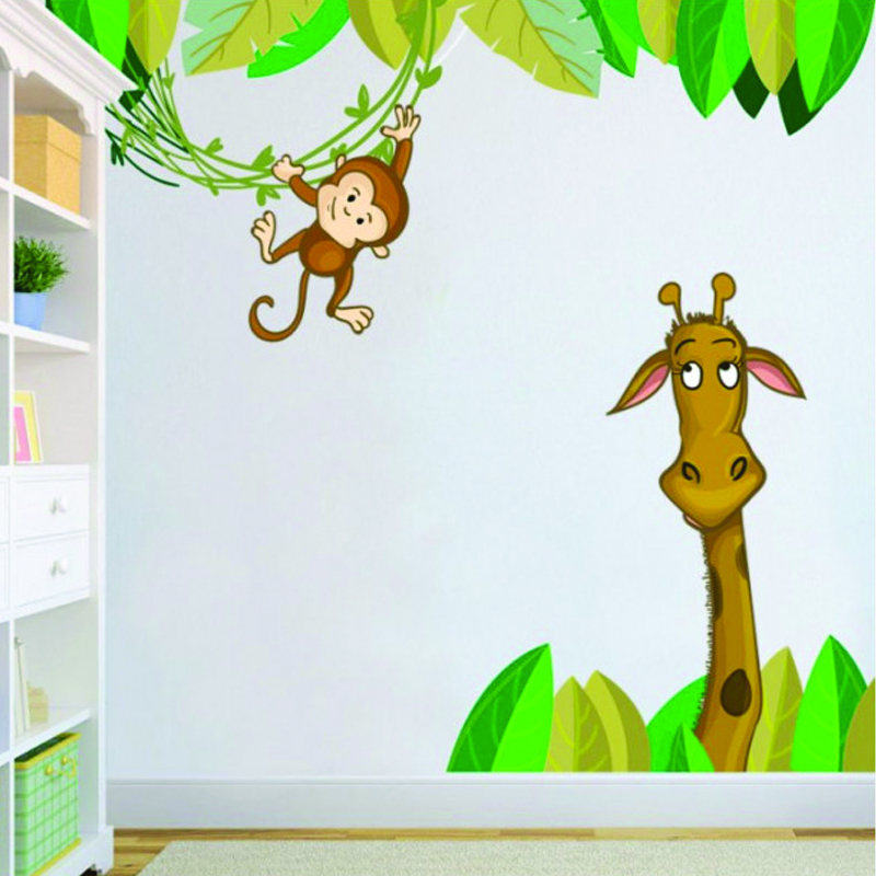Αυτοκόλλητο τοίχου με ζώα Μαϊμού και Καμηλοπάρδαλη